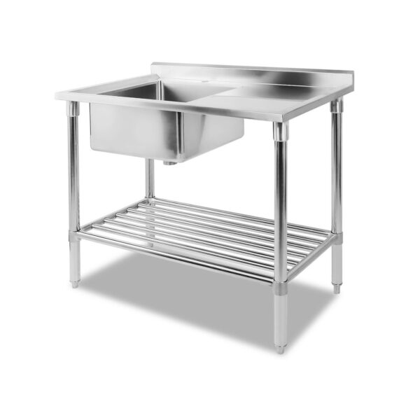 Aplusliving-Sink Bench Stainless Steel 100x60cm Double Sinks Adjustable Feet