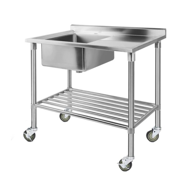 Aplusliving-Stainless Steel Kitchen Bench with Wheels Adjustable Shelf Food Grade Rust Resis