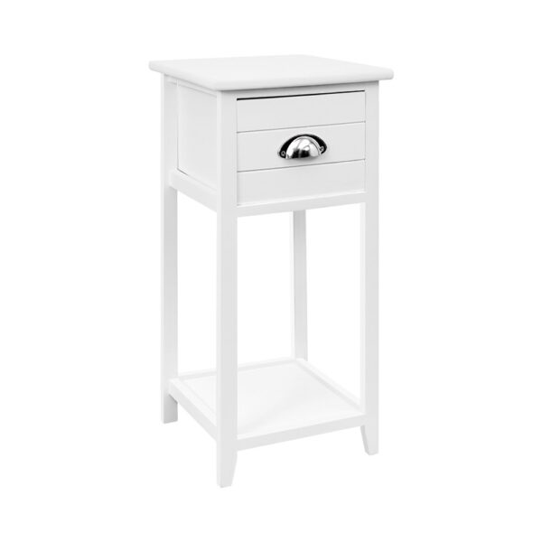 Aplusliving-Vintage Chic White Bedside Table with Drawer and Shelf Eco Friendly MDF 80 Chara