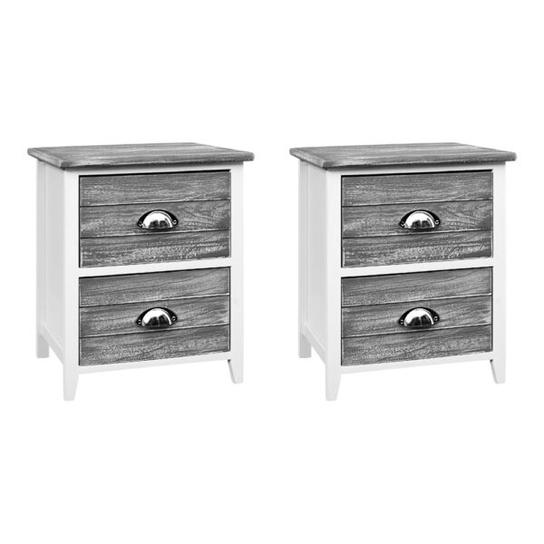 Aplusliving-Vintage Grey Bedside Table 2 Drawers Set of 2 Eco Friendly MDF Wood 45cm