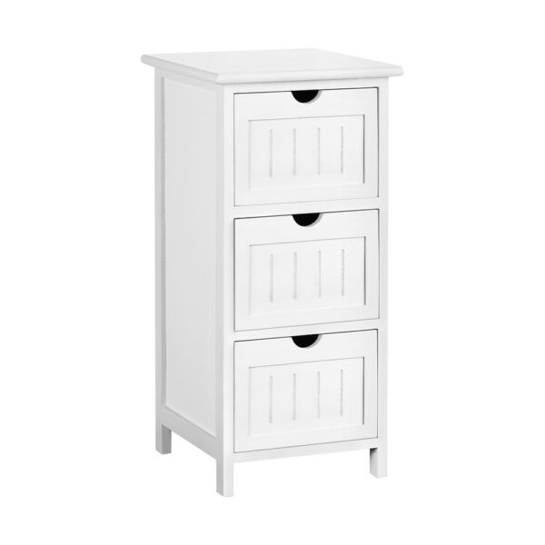 Aplusliving-White 3 Drawer Bedside Table Lightweight Storage Cabinet with Wall Mount