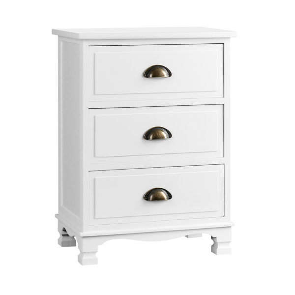 Aplusliving-Vintage White 3 Drawer Bedside Table Storage Cabinet Anti Scratch Wood