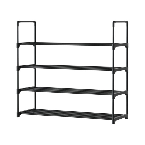 Aplusliving-4 Tier Stackable Shoe Rack 80cm Metal Storage Organizer Black Holds 16 Pairs