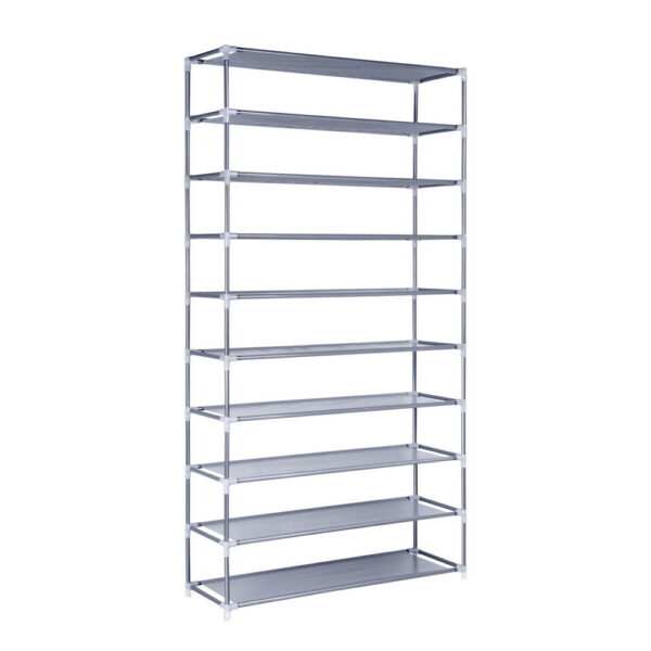 Aplusliving-50 Pair 10 Tier Metal Shoe Rack Stackable Organizer Easy Assembly Silver