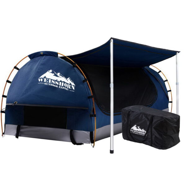 Aplusliving-Double Camping Swag Tent Waterproof Canvas Dome with 7CM Mattress Dark Blue