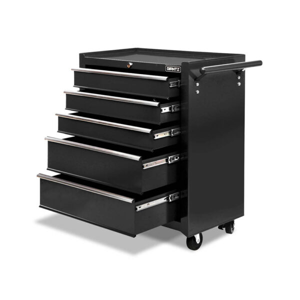 Aplusliving-5 Drawer Mechanic Tool Box Storage Trolley Lockable Steel Black 75kg Capacity