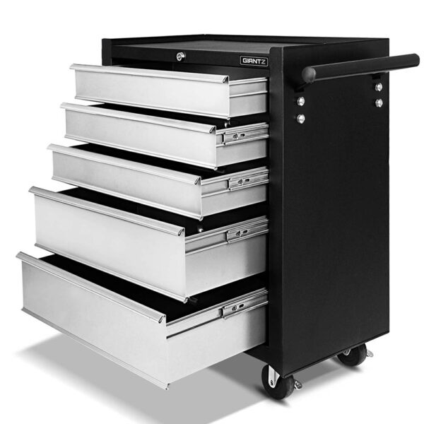 Aplusliving-5 Drawer Tool Box Trolley Storage Cabinet Mechanic Steel Black Grey Lockable