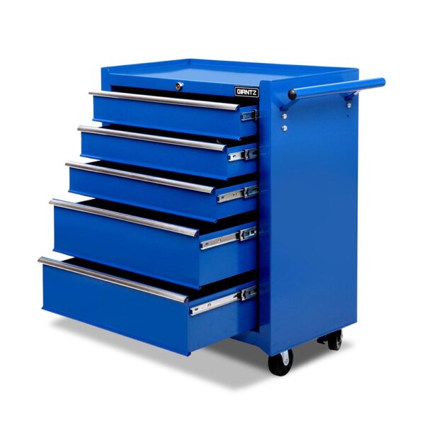 Aplusliving-5 Drawer Tool Box Trolley Storage Cabinet Mechanic Organizer Lockable Blue 75kg