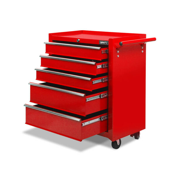 Aplusliving-5 Drawer Mechanic Tool Box Storage Trolley Lockable Red Steel Organizer 75kg