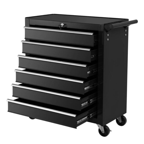 Aplusliving-6 Drawer Tool Chest Trolley Cabinet Lockable Garage Storage Cart Black 100kg