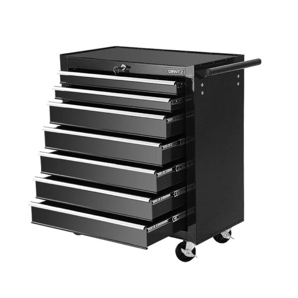 Aplusliving-7 Drawer Steel Tool Chest Trolley Cart Garage Storage Lockable Black 100kg