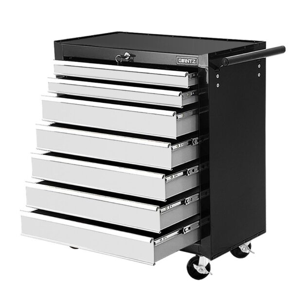 Aplusliving-7 Drawer Tool Chest Trolley Storage Cabinet Box Garage Organizer Black Grey