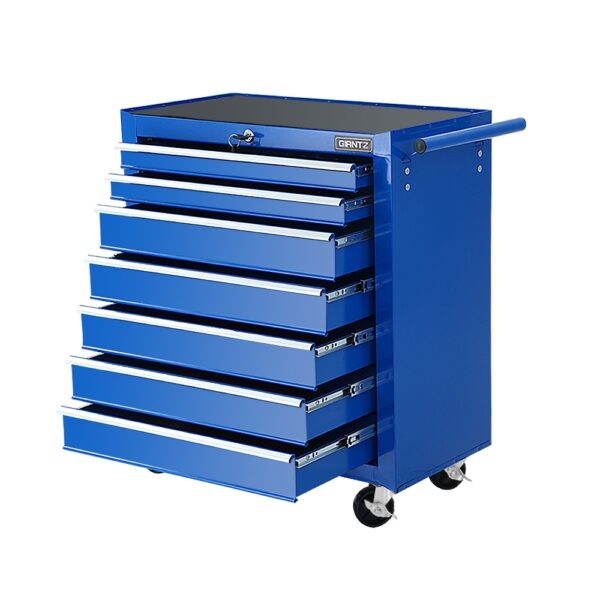 Aplusliving-7 Drawer Steel Tool Chest Trolley Cart Garage Storage Lockable Blue 100kg Capaci