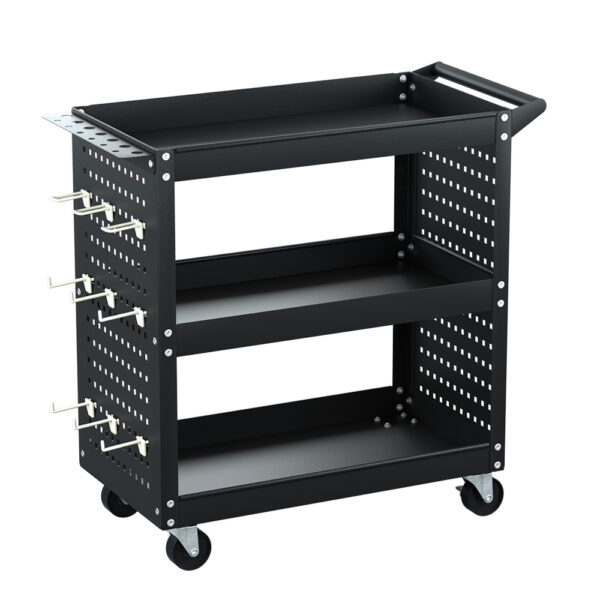 Aplusliving-3 Tier Tool Cart Trolley Workshop Storage Organizer Pegboard Black 150kg Capacit