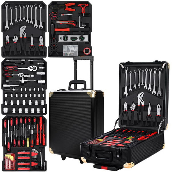 Aplusliving-816pc Mechanics Tool Set Trolley Case Portable Chrome Vanadium DIY Kit Black