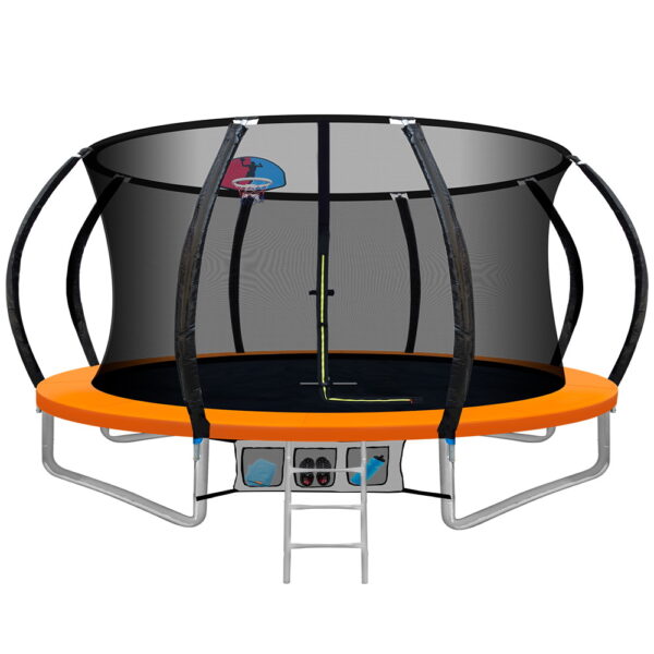 Aplusliving-12FT Kids Trampoline with Safety Net Pad Basketball Hoop Outdoor Gift 150kg Cap