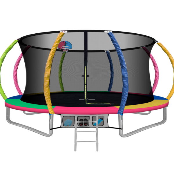 Aplusliving-14FT Kids Trampoline with Safety Net Pad Basketball Hoop Outdoor Gift 150kg Limi