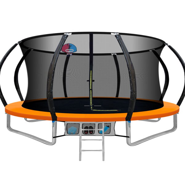 Aplusliving-14FT Kids Trampoline with Safety Net Pad Basketball Hoop Outdoor Gift 150kg Cap