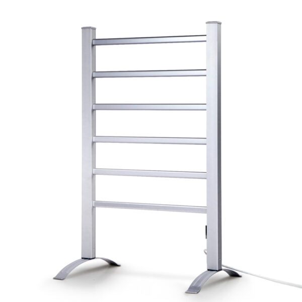 Aplusliving-Electric Heated Towel Warmer Rack 6 Bars Aluminium Freestanding Timer 100W