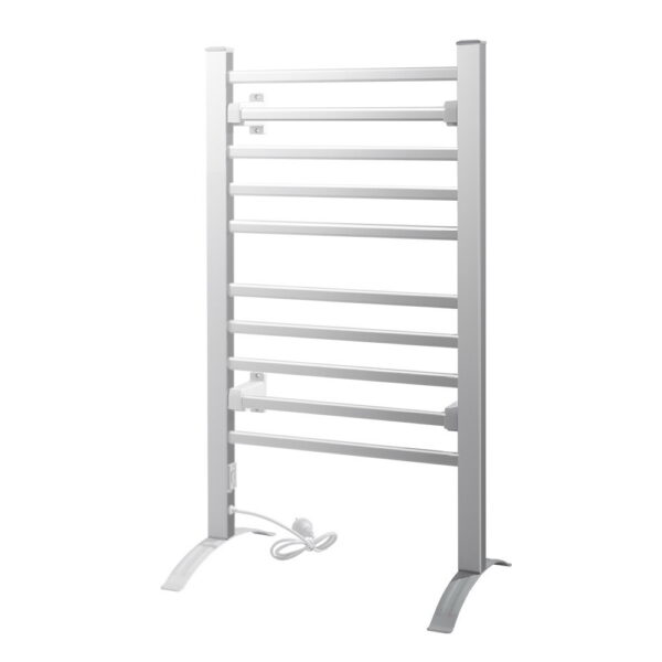 Aplusliving-Electric Heated Towel Rack Warmer 10 Bars Aluminium Freestanding Wall Mount