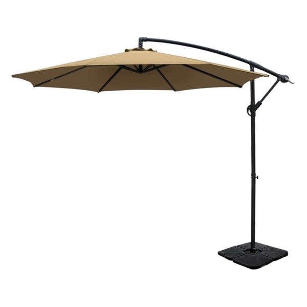 Aplusliving-Umbrella w Base Outdoor Cantilever Beach Garden Patio Parasol Beige UV50+