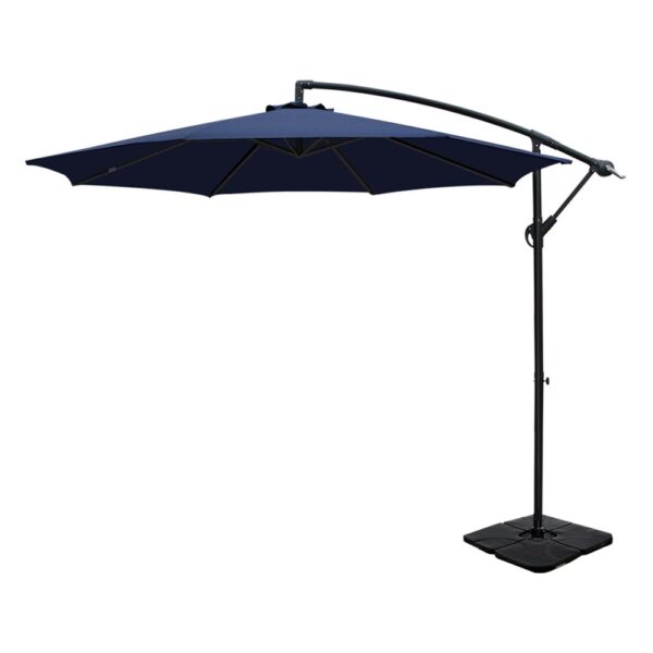 Aplusliving-Umbrella w Base Outdoor Cantilever Beach Garden Patio Parasol Navy UV50+ Steel