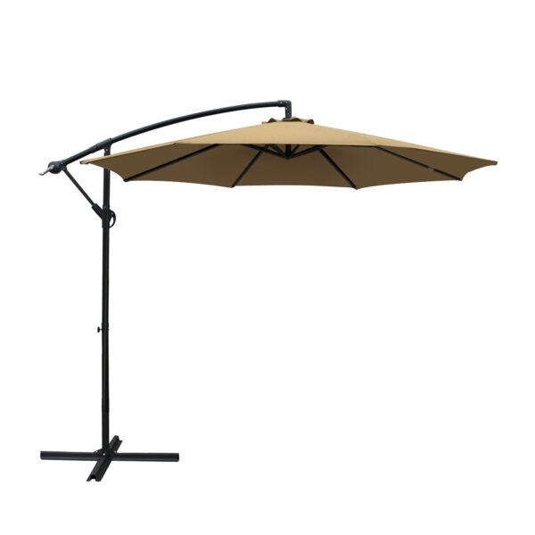 Aplusliving-Beige Cantilever Outdoor Umbrella UV50+ Water Resistant Polyester Shade