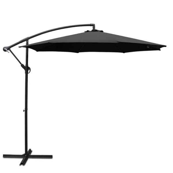 Aplusliving-Cantilever Outdoor Umbrella UV50+ Water Resistant Polyester Black 2.8m