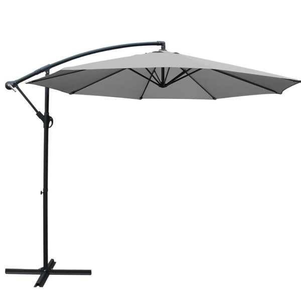 Aplusliving-Cantilever Outdoor Umbrella UV50+ Water Resistant Garden Patio Grey