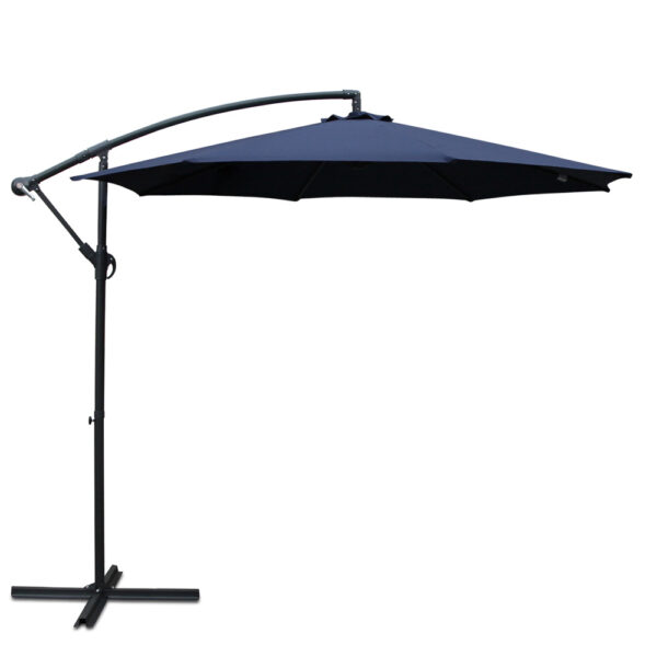 Aplusliving-Cantilever Outdoor Umbrella Navy UV50+ Water Resistant Polyester Shade