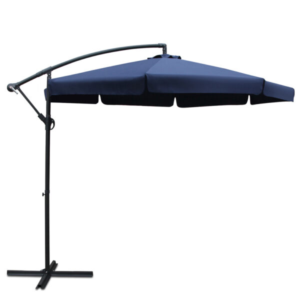 Aplusliving-Outdoor Umbrella Navy UV50+ Water Resistant Polyester Side Post Patio Shade