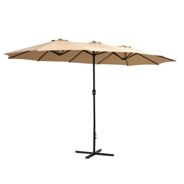 Aplusliving-Outdoor Twin Umbrella 4.57m UV50+ Water Resistant Sun Shade Garden Beach Stand