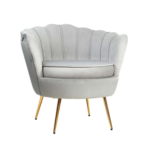 Aplusliving-Velvet Grey Accent Armchair High Resilience Foam Shell Back Golden Legs