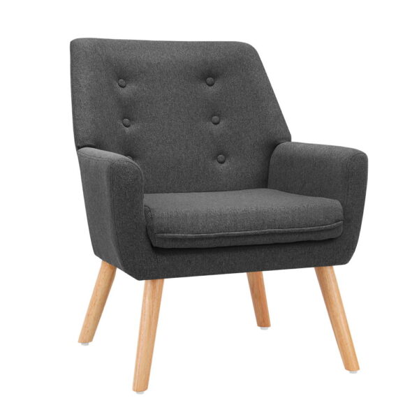 Aplusliving-Linen Fabric Upholstered Armchair Tufted Full Size Comfort Chair Charcoal