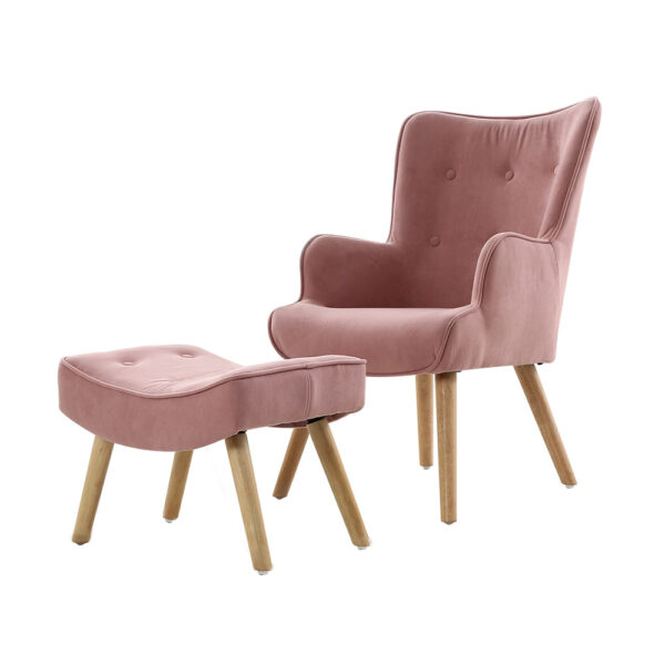 Aplusliving-Scandinavian Pink Linen Armchair & Ottoman Set High Resilience Foam Elegant