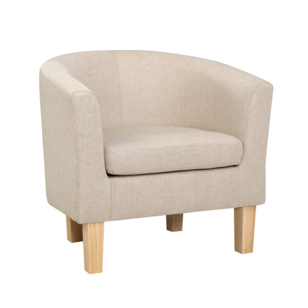 Aplusliving-Elegant Beige Fabric Armchair Tufted Accent Lounge Chair with Wooden Legs