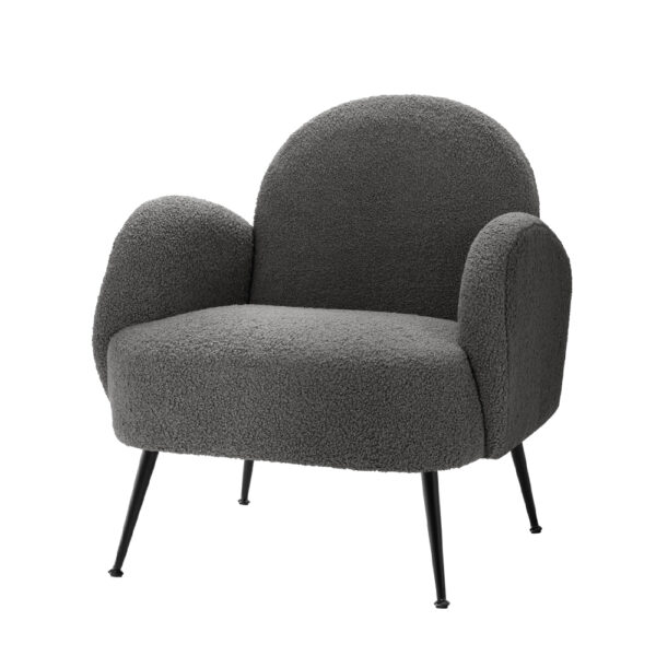 Aplusliving-Luxurious Charcoal Boucle Armchair High Resilience Foam Steel Legs 150kg Capacit