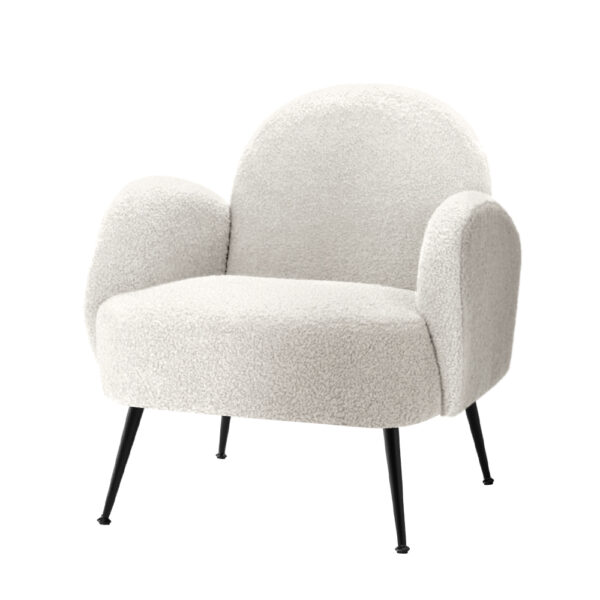 Aplusliving-Luxury White Sherpa Boucle Lounge Chair Comfy Armchair with Steel Legs