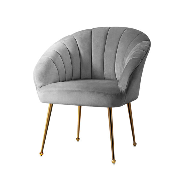 Aplusliving-Velvet Accent Armchair Grey Extra Wide High Resilience Foam Golden Legs