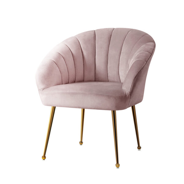 Aplusliving-Velvet Pink Accent Chair Wide Seat High Resilience Foam Golden Legs Comfy