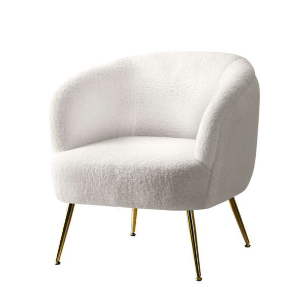 Aplusliving-Luxurious White Sherpa Fabric Armchair Plush Lounge Chair with Golden Legs