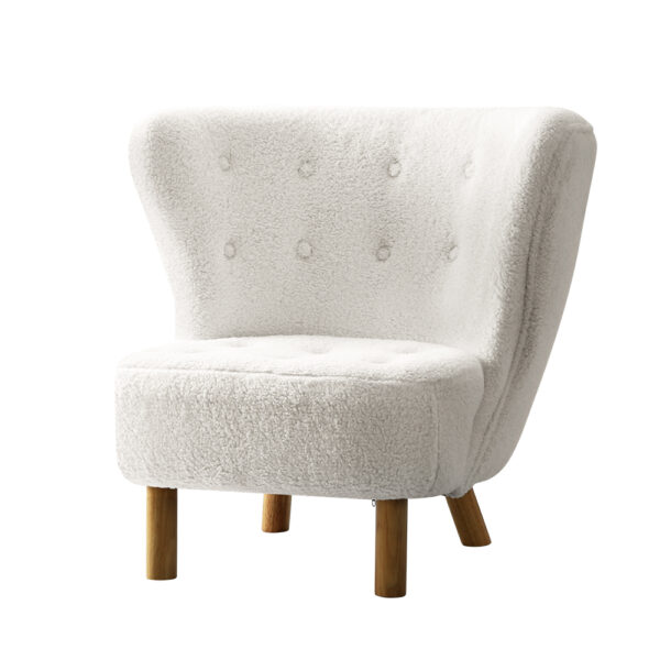 Aplusliving-White Accent Chair High Back Sherpa Fabric Lounge Armchair with Wooden Legs