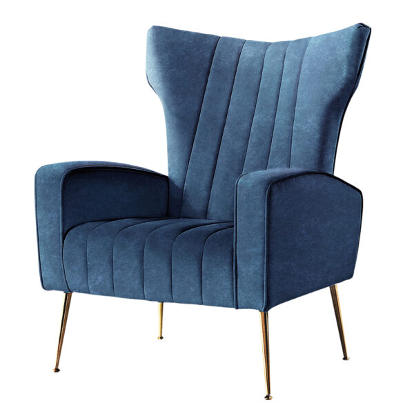 Aplusliving-Navy Velvet Accent Chair High Back Foam Padded Golden Legs Comfort Armrest