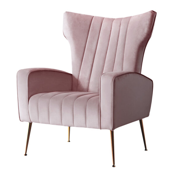 Aplusliving-Velvet Accent Armchair High Back Pink Comfy with Golden Legs & Floor Protectors