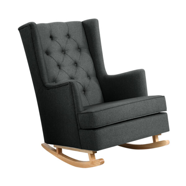 Aplusliving-Convertible Linen Rocking Chair Armchair Tufted Wingback Charcoal Comfort