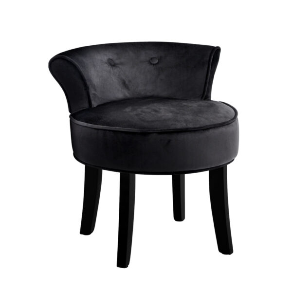 Aplusliving-Velvet Vanity Stool Padded Black Comfortable Elegant Tufted Design Easy Assemble