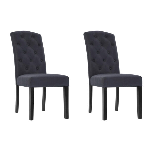 Aplusliving-Set of 2 Grey Fabric Dining Chairs Tufted Design Padded Wooden Frame