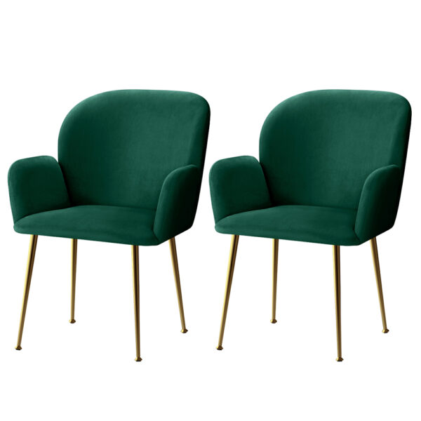 Aplusliving-Velvet Green Dining Chairs Set of 2 Cushioned High Resilience Foam 150kg