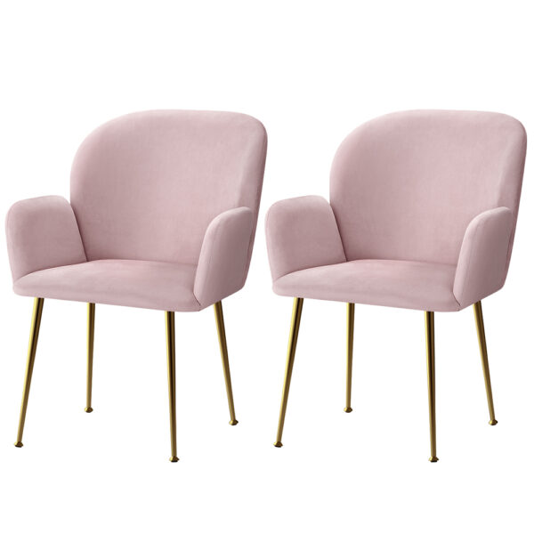 Aplusliving-Velvet Pink Dining Chairs Set of 2 Cushioned High Resilience Foam 150kg Capacity