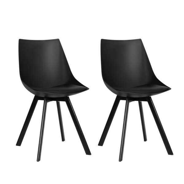 Aplusliving-Set of 2 Black PU Leather Dining Chairs Cushioned Modern 150kg Capacity